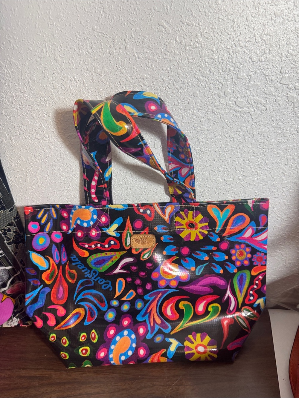 Consuelo Style Pre Owned Bucket Bag Black Pink Water Color